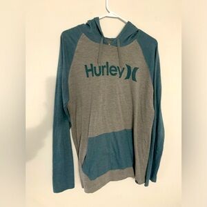 Hurley Sweatshirt Lightweight Hoodie Mens Size L Blue Gray Comfy Color Block